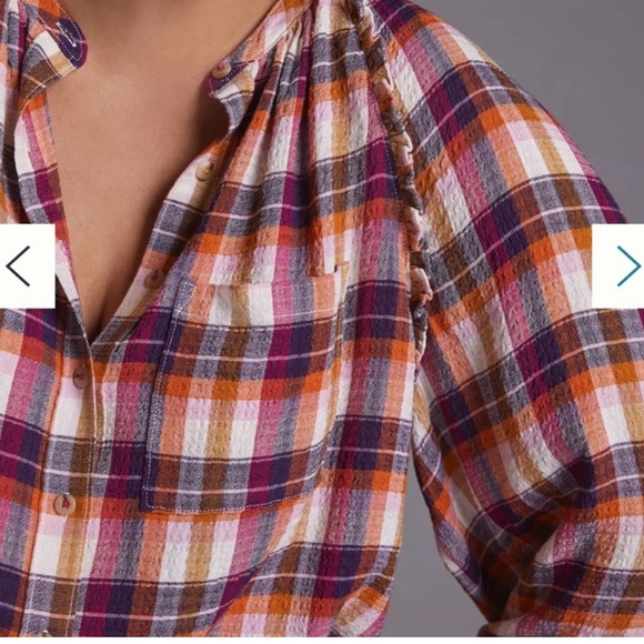 Pilcro Anthropologie Peasant Plaid Breezy Button Up Shirt - Picture 10 of 11